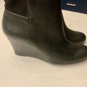 Michael Kors Black Leather WedgeHeeled Boots with Silver Detail